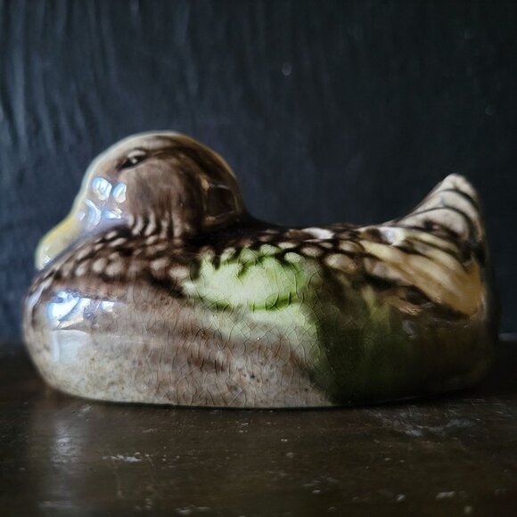 Antique Brush-McCoy Arts & Crafts Duck Flower Frog Majolica Ware - Picture 1 of 8
